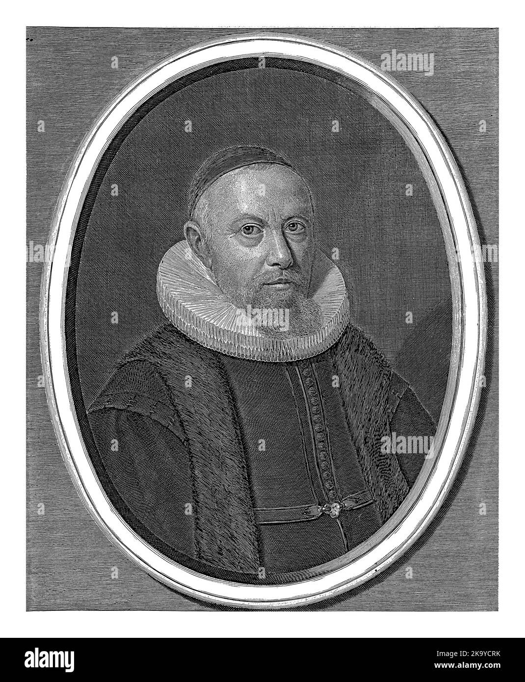 Porträt von Johannes Cloppenburg, Cornelis van Dalen (I), nach ca. ten Houte, 1644 Porträt von Johannes Cloppenburg im ovalen Rahmen. Im Rand unter Stockfoto