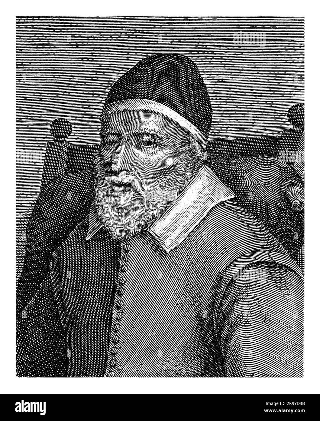 Porträt von Thomas Parr im Alter von 152 Jahren, Cornelis van Dalen (I), 1635 Porträt des sehr alten Mannes Thomas Parr im Alter von 152 Jahren, nach dem i Stockfoto