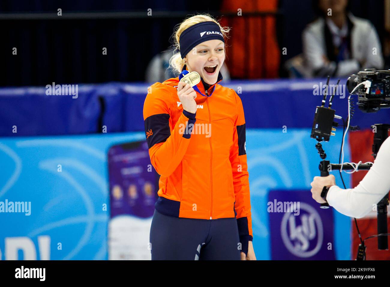 MONTREAL, KANADA - 30. OKTOBER: Xandra Velzeboer aus den Niederlanden während der Short Track Speed Skating World Cup in der Maurice-Richard Arena am 30. Oktober 2022 in Montreal, Kanada (Foto: Martin Chamberland/Orange Picters) Stockfoto