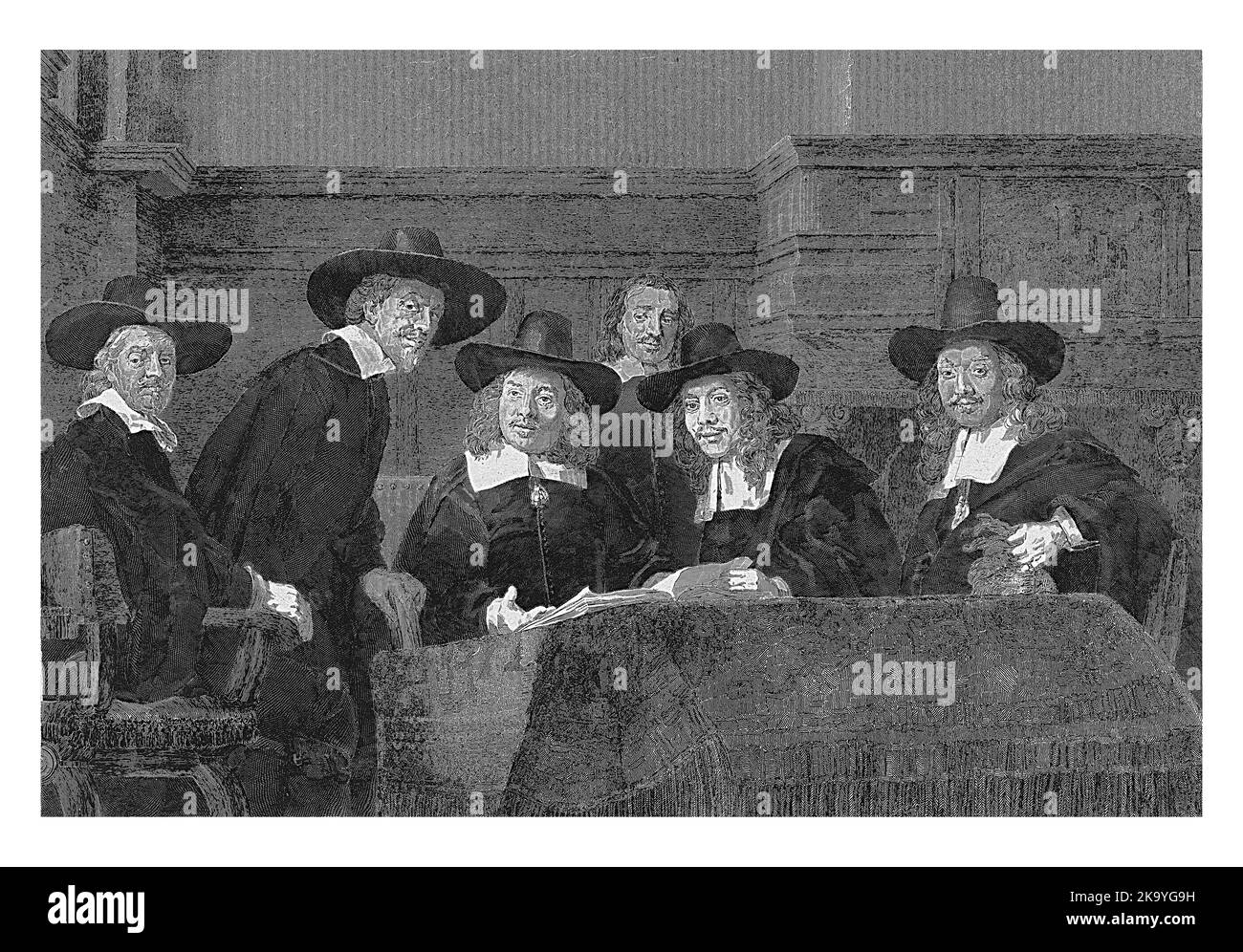 Die Staalmeesters, Henricus Wilhelmus Couwenberg, nach Rembrandt van Rijn, 1844 - 1845 Stockfoto