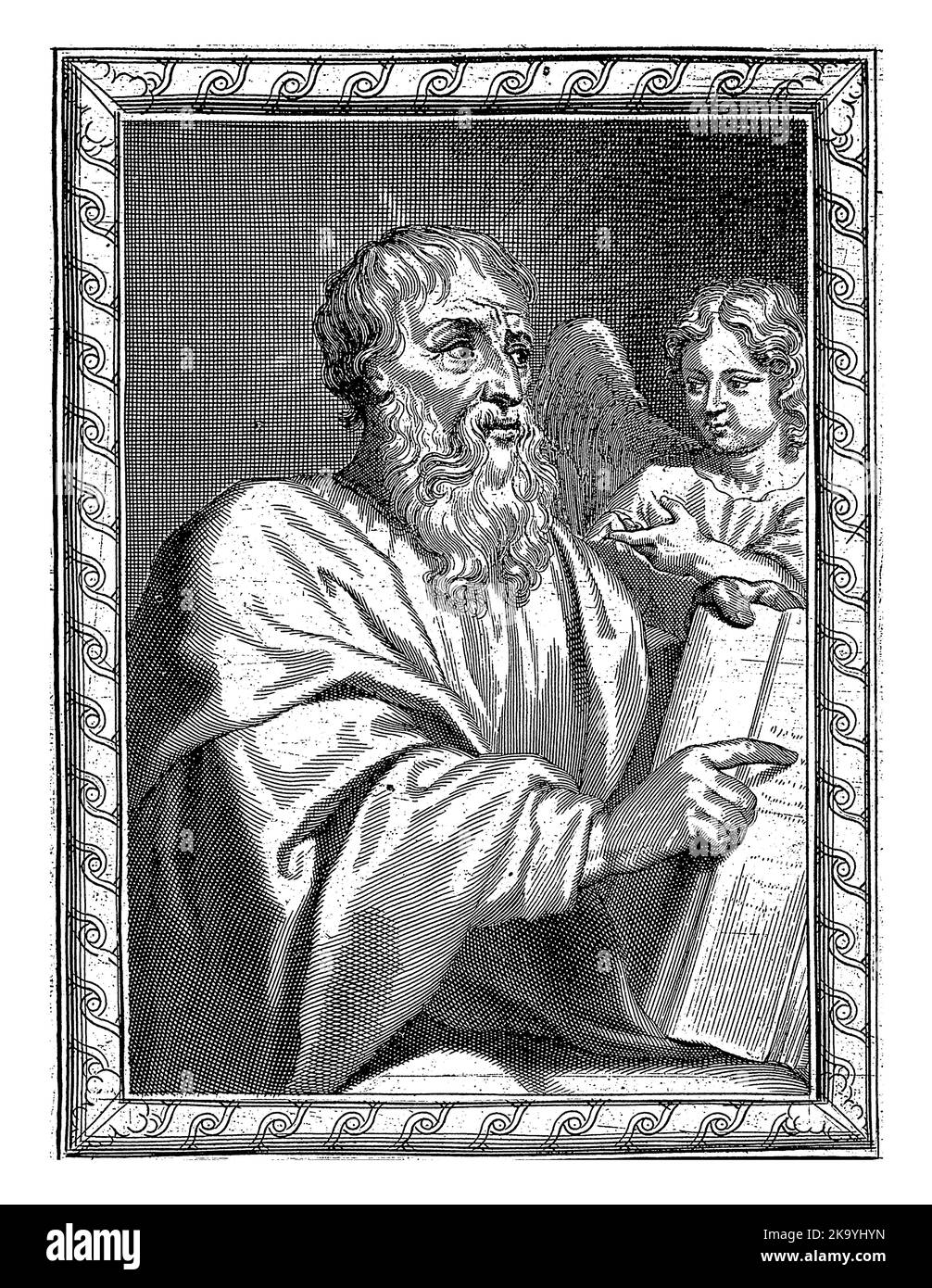 H. Matthew mit dem Engel, Pierre Landry, Pierre Landry (möglicherweise), 1640 - 1701, Jahrgang graviert. Stockfoto