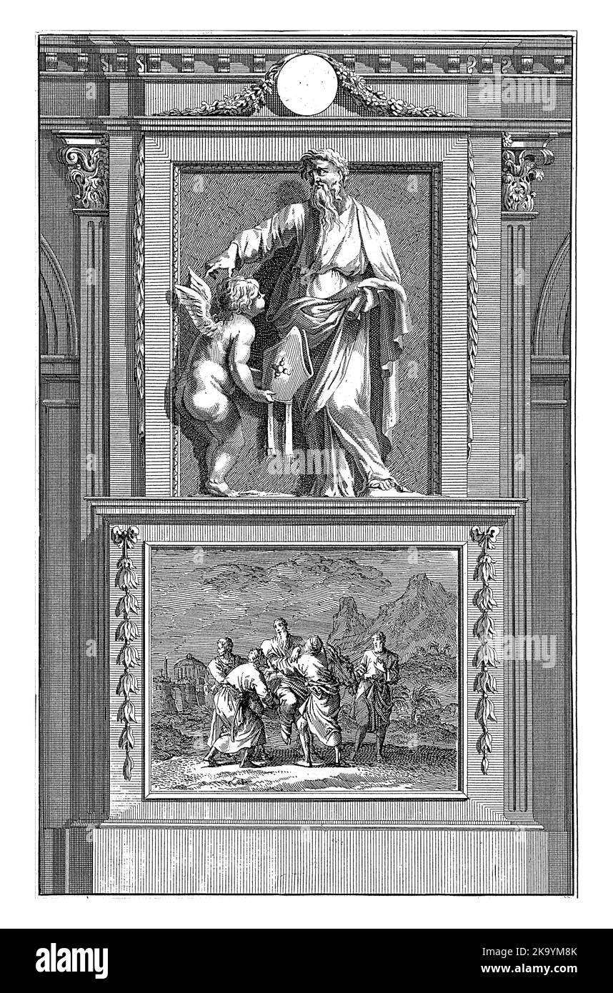 St. Dionysius von Alexandria, Kirchenvater, Jan Luyken, nach Jan Goeree, 1698 der Heilige Kirchenvater Dionysius von Alexandria wird dem Bischof angeboten Stockfoto