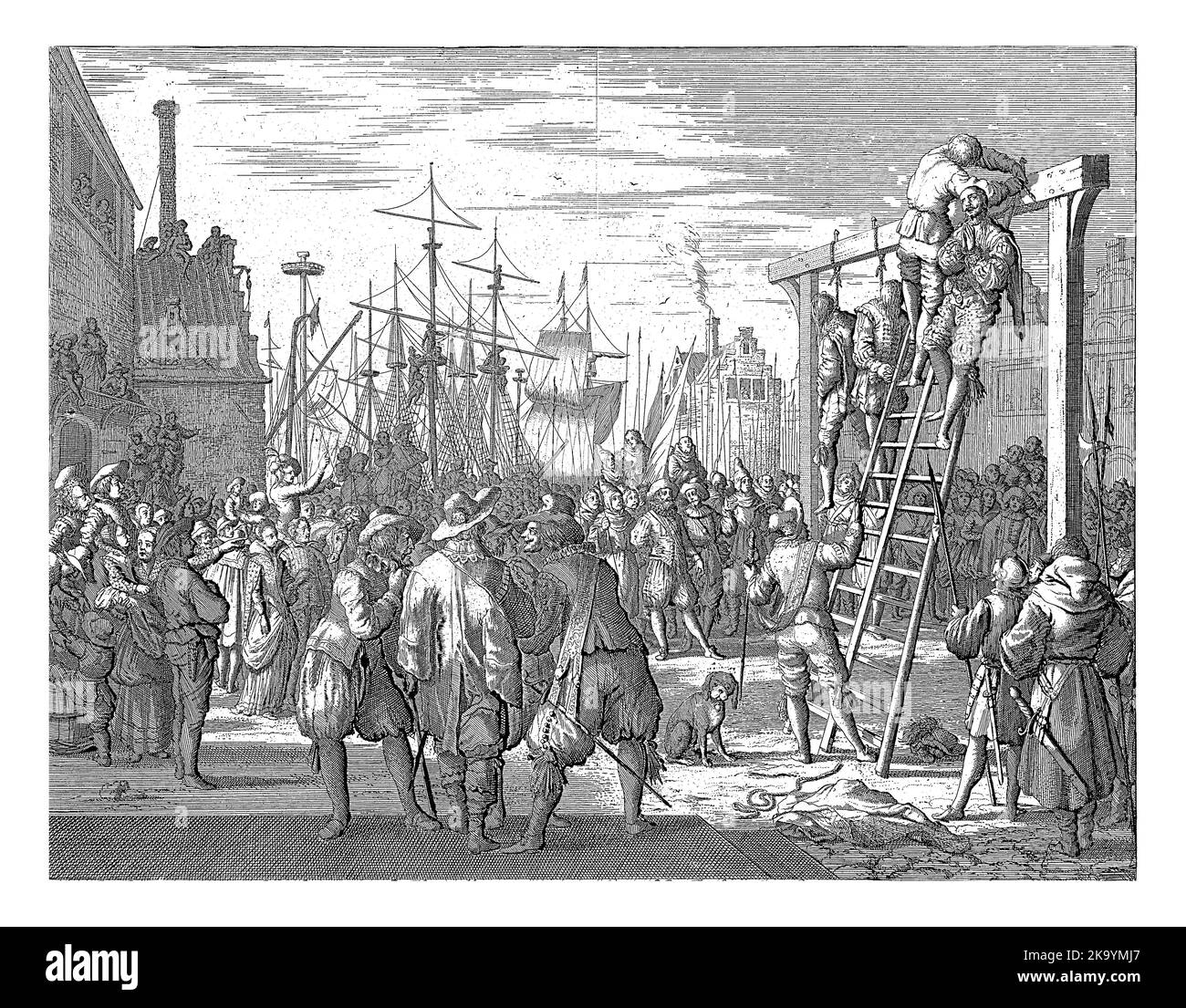 Pacieco erhängt in Vlissing, 1572, Jan Luyken, 1679 - 1684 Don Pedro (oder Fernando) Pacieco, militärischer Architekt (Ingenieur) des Herzogs von Alva, ist Han Stockfoto