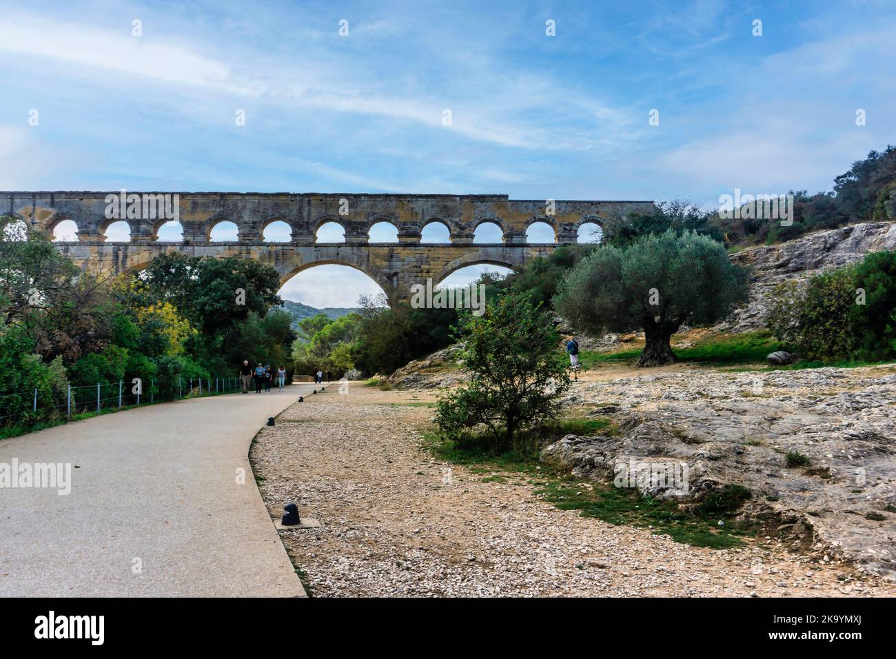 Das römische Aquädukt in Pont Du Gard, Frankreich. Erbaut im 1. Jahrhundert n. Chr. UNESCO-Weltkulturerbe. Stockfoto