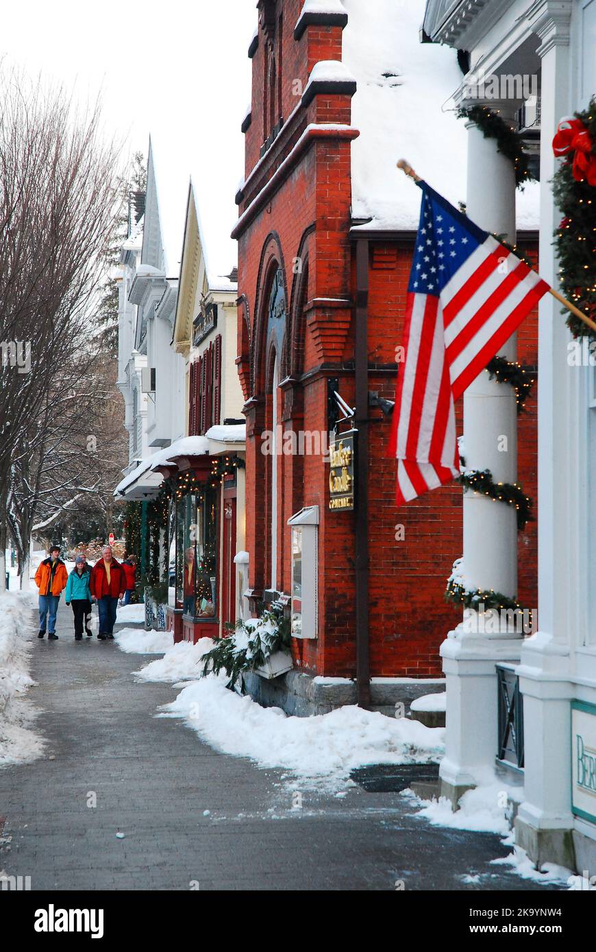 Winterschnee in Downtown Stockbridge Massachusetts Stockfoto