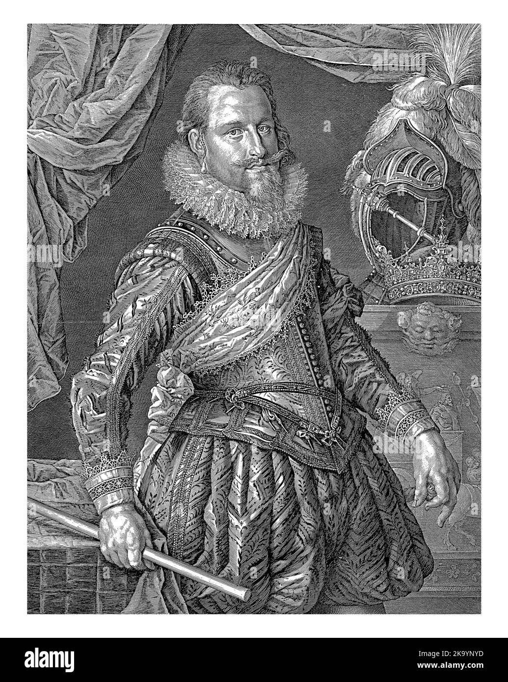 Porträt von König Christian IV. Von Dänemark und Norwegen, Jan Harmensz. Muller, nach Pieter Isaacsz., 1625 Porträt von Christian IV., König von Dänemark und N Stockfoto