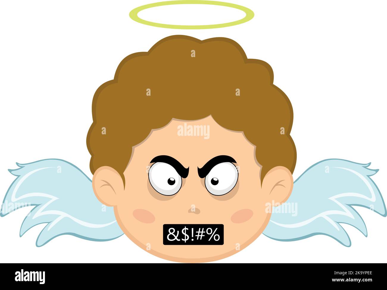 Vektor-Illustration eines Kinderengel-Zeichentrickfilms mit einem wütenden Ausdruck und einem zensierten Beleidigungstext im Mund Stock Vektor