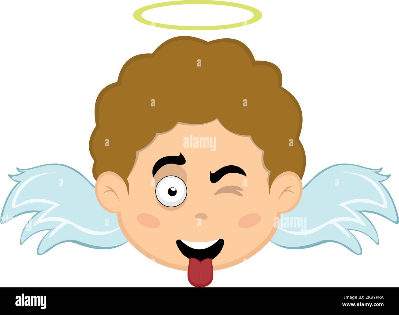 Vektor-Illustration eines Kindes Engel Karikatur zwinkend und mit seiner Zunge aus Stock Vektor