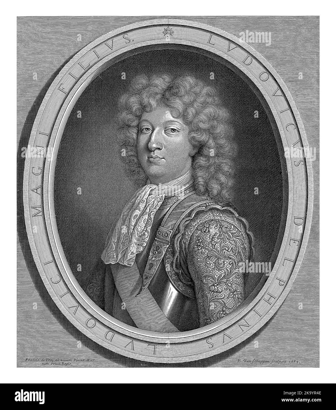 Porträt von Louis, Dauphin von Frankreich, mit Brustschild und reich bestickten Ärmeln mit floralen Motiven Stockfoto