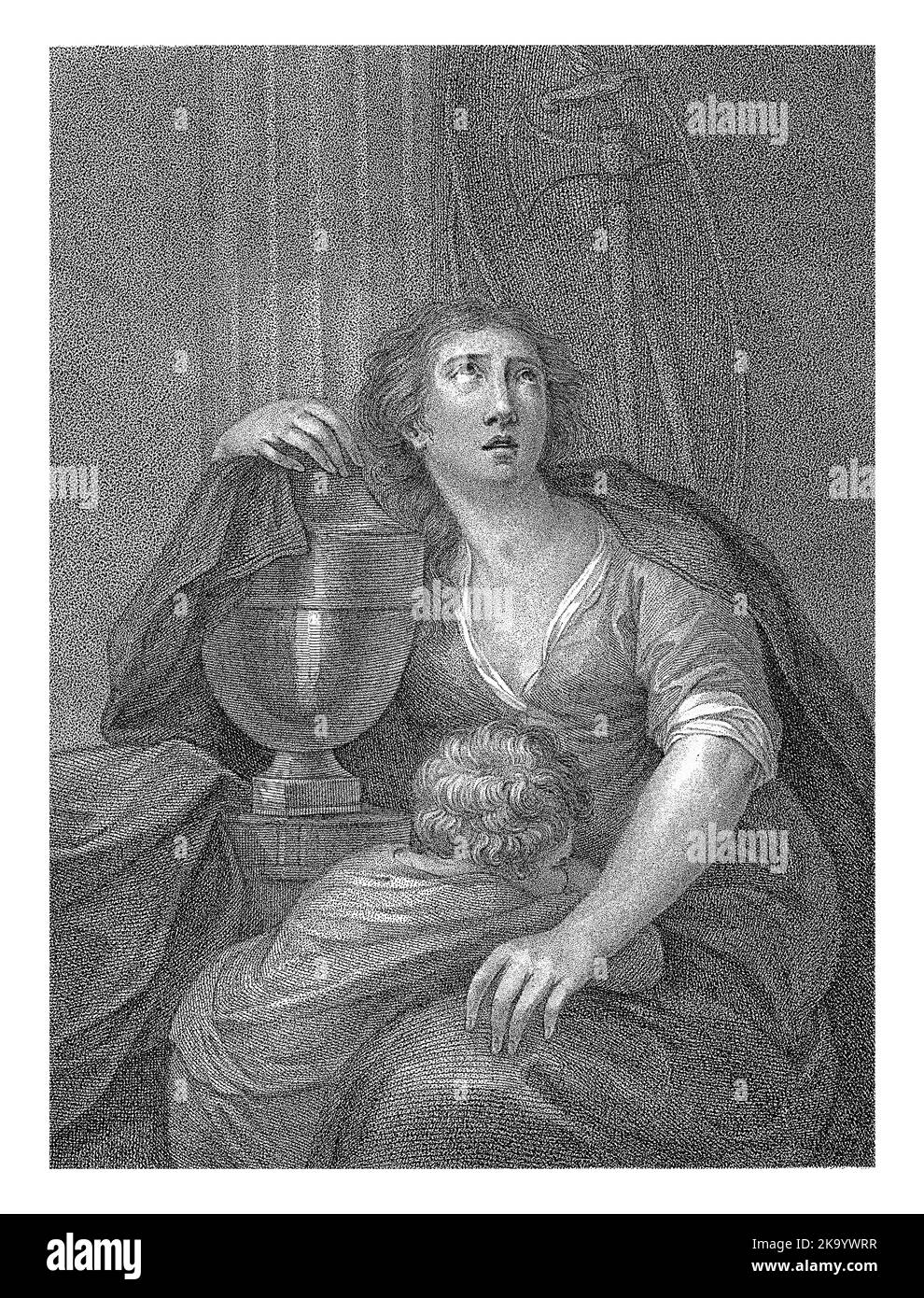 Agrippina der Ältere sitzt neben der Urne mit der Asche ihres Mannes General Germanicus und trauernden Kindes, Ignatius Joseph van den Berghe, nach Petrus Stockfoto