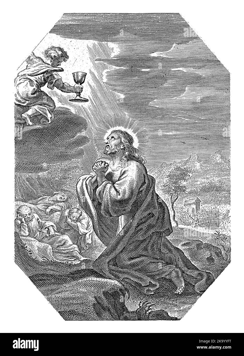 Christus im Garten Gethsemane, Cornelis Galle (I), 1586 - 1650 kurz vor seiner Gefangennahme betet Christus im Garten Gethsemane um Hilfe. An ang Stockfoto