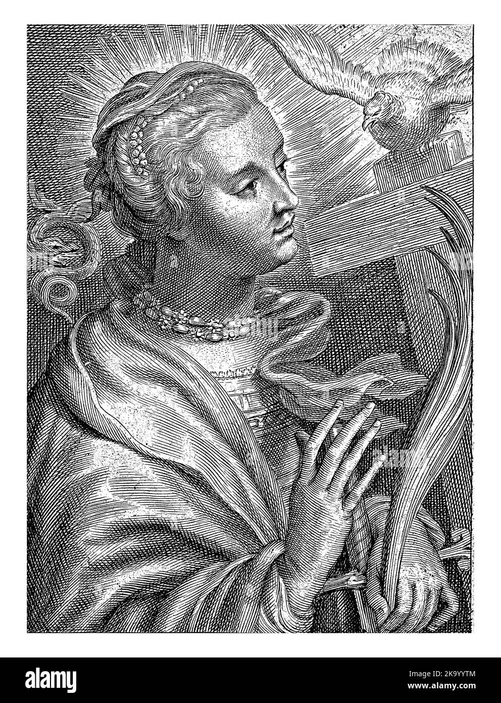 Heilige Margarete von Cortona mit Kreuz und Heiligem Geist Stockfoto