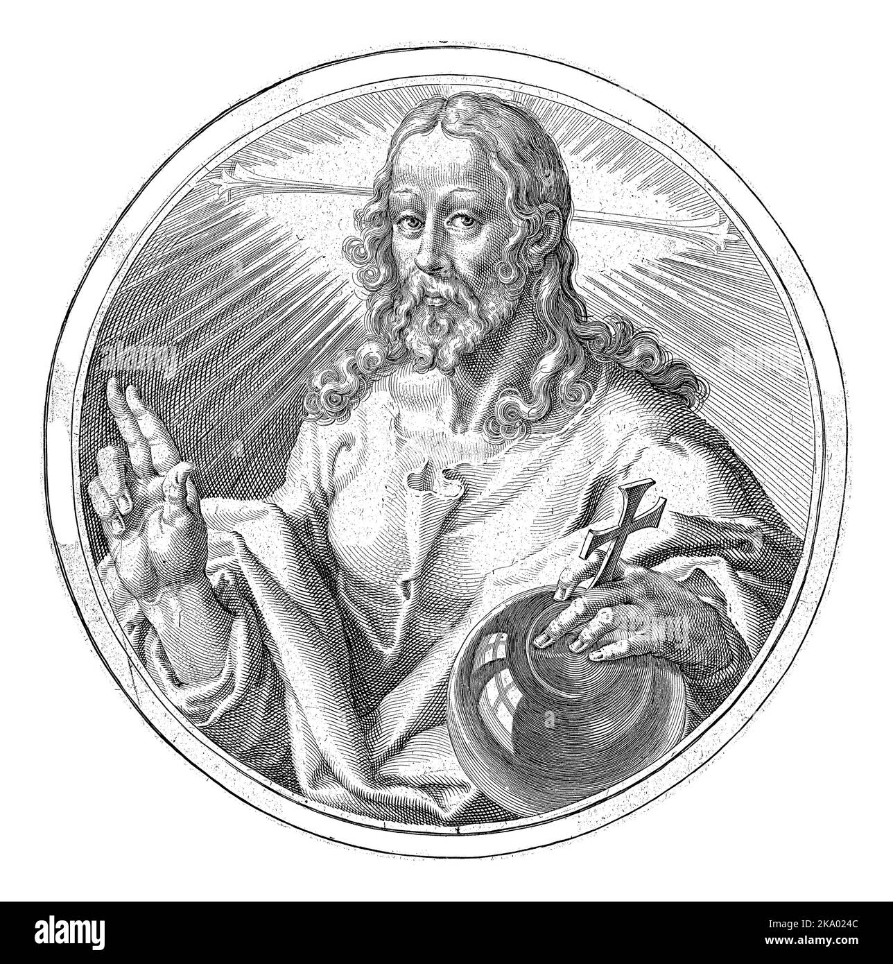 Christus als Salvator Mundi, Zacharias Dolendo, nach Jacob de Gheyn (II), c. 1596 Stockfoto