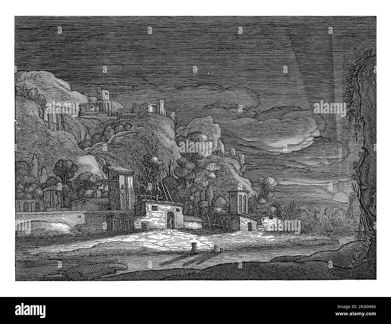 Blick auf Bethanien, Nicolaes Lastman, 1601 - 1652 Blick auf das Dorf Bethanien, der einzige Ort auf der Erde, wo Christus Herzlich Willkommen. war Auf der linken Seite befindet sich das Haus Stockfoto