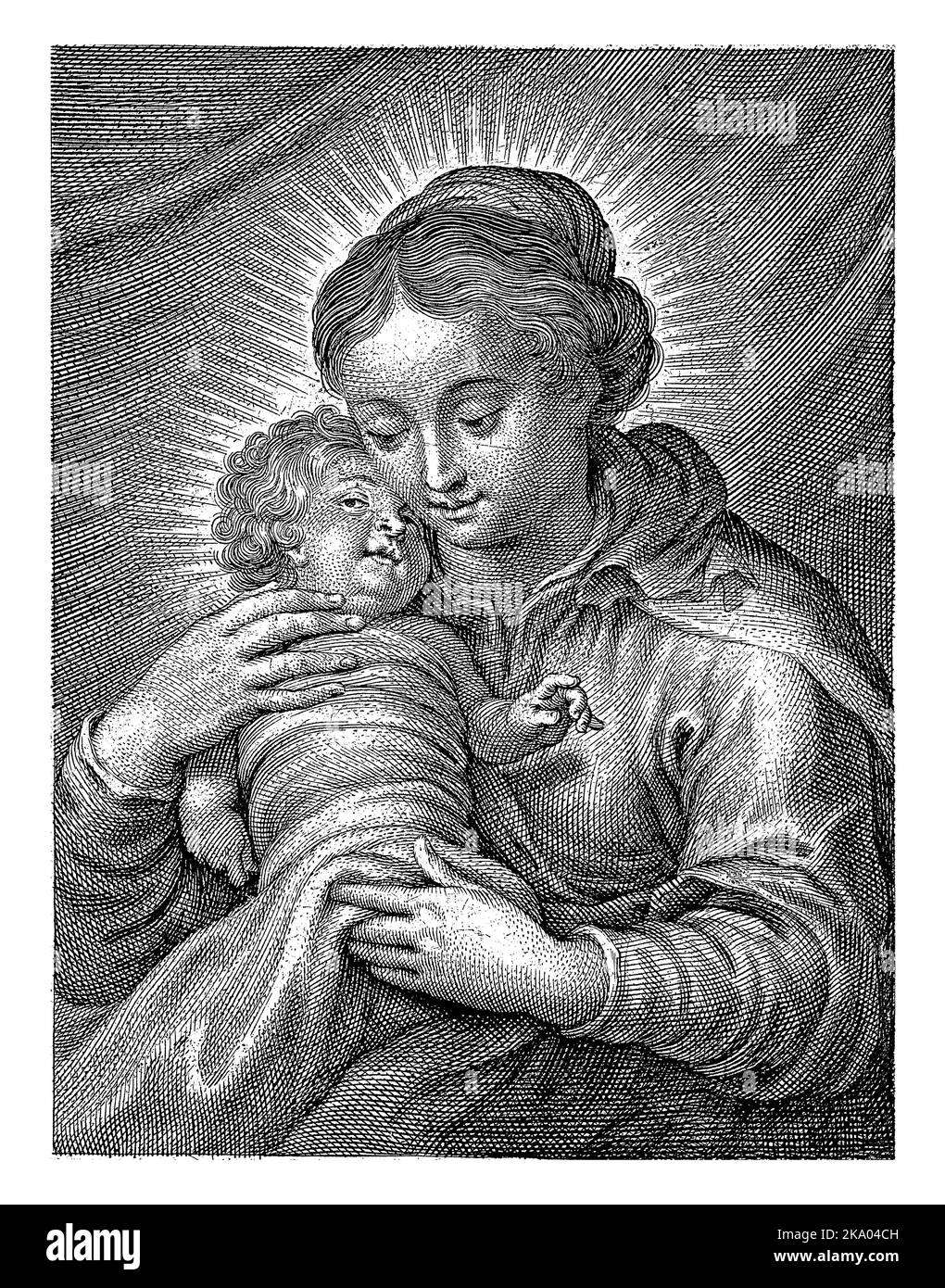 Madonna: Maria sitzend oder thronend, das Christkind in ihrem Schoß (oder vor ihrem Schoß) (Maria manchmal halblang dargestellt) Stockfoto