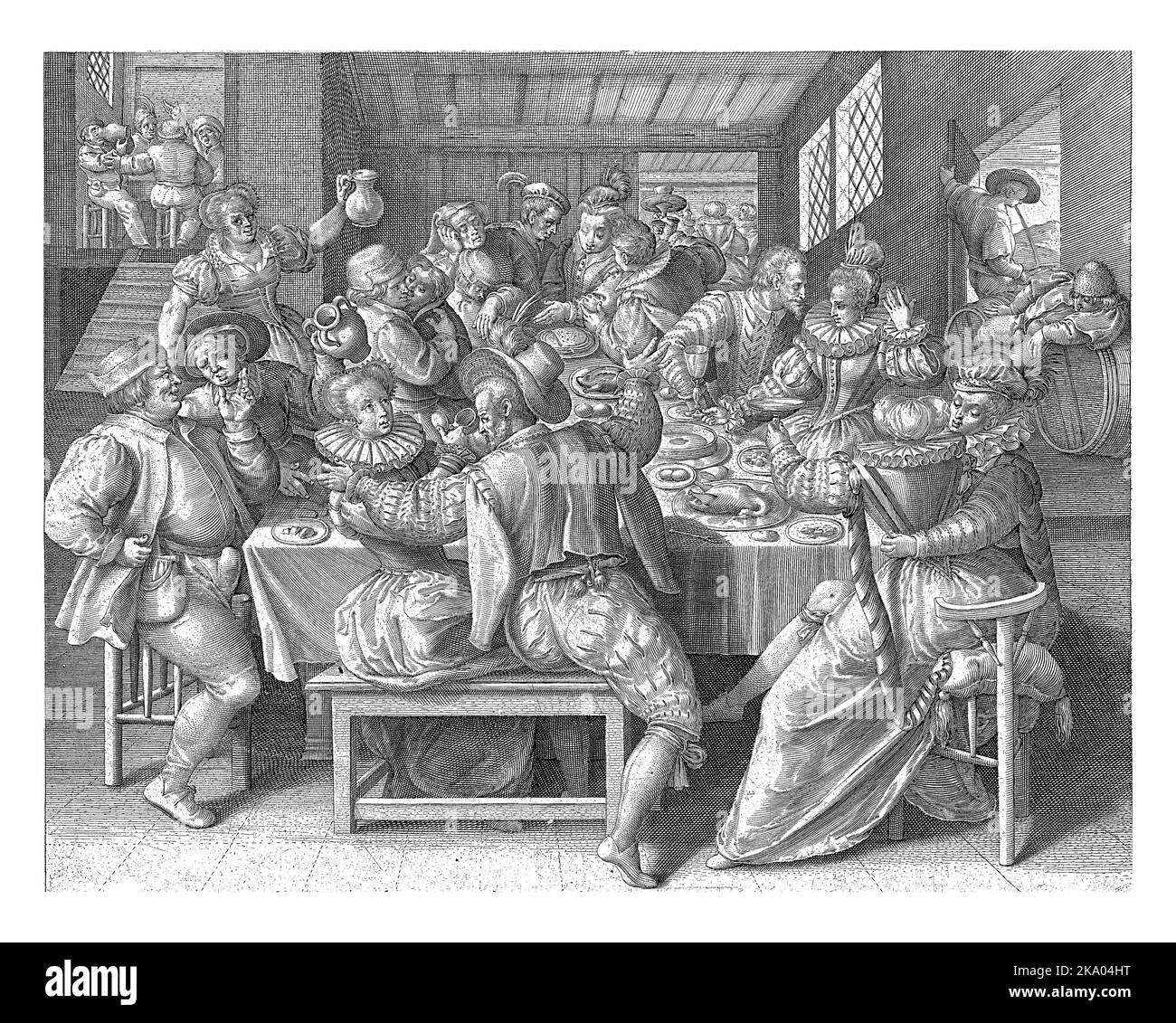 Ein Haus voll der Veranstaltung, Nicolaes de Bruyn, nach Maerten de Vos, 1581 - 1656 Darstellung eines der Weisheiten nach dem Buch Ecclesias Stockfoto