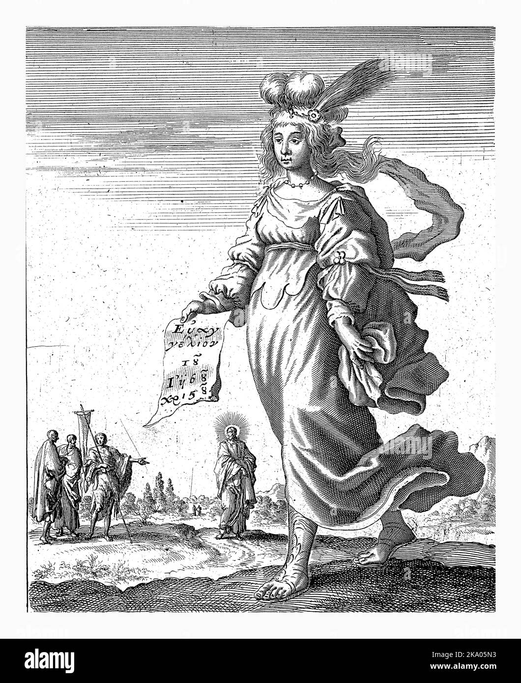 European Sibyl, Jan Luyken, 1684 European Sibyl. Im Hintergrund weist Johannes der Täufer seine Jünger auf Christus hin. Drucken markiert oben rechts: Seite: 825 Stockfoto