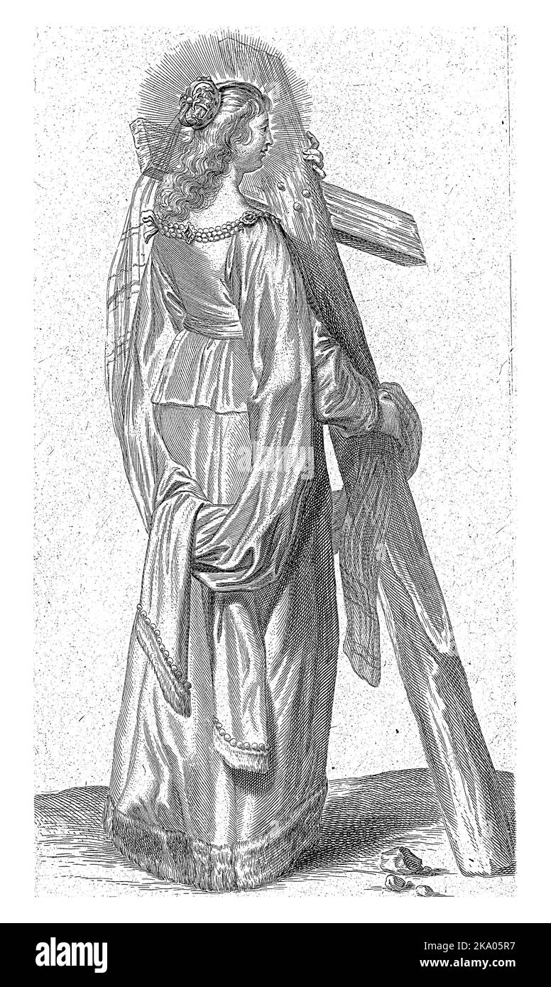 St. Helena mit Kreuz, Pieter de Bailliu (I), 1623 - 1660, Jahrgang gestochen. Stockfoto