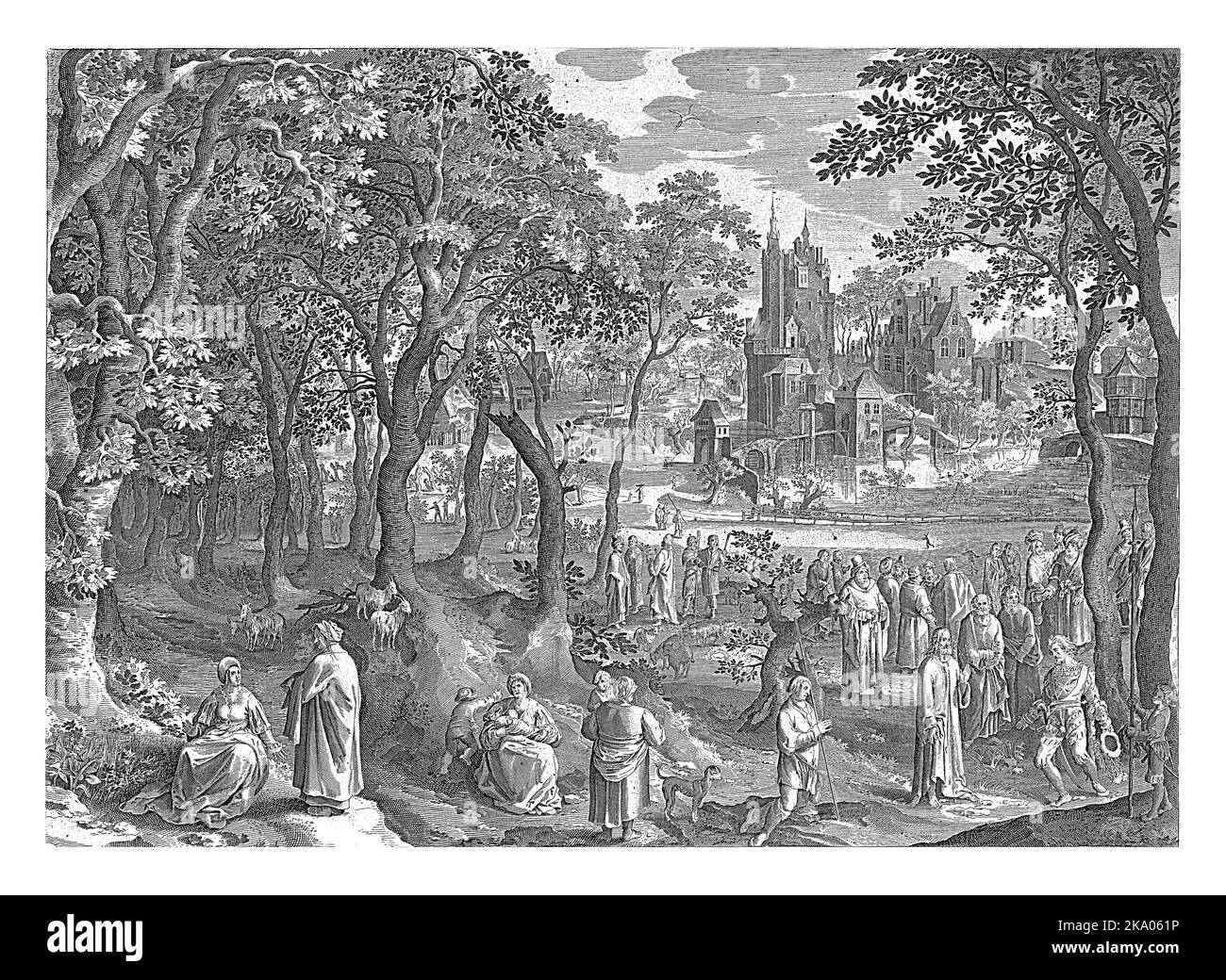 Christus und der Centurion, anonym, nach Nicolaes de Bruyn, 1630 - 1702 in Kapernaum nähert sich ein römischer Centurion Christus und bittet ihn, seine s zu heilen Stockfoto