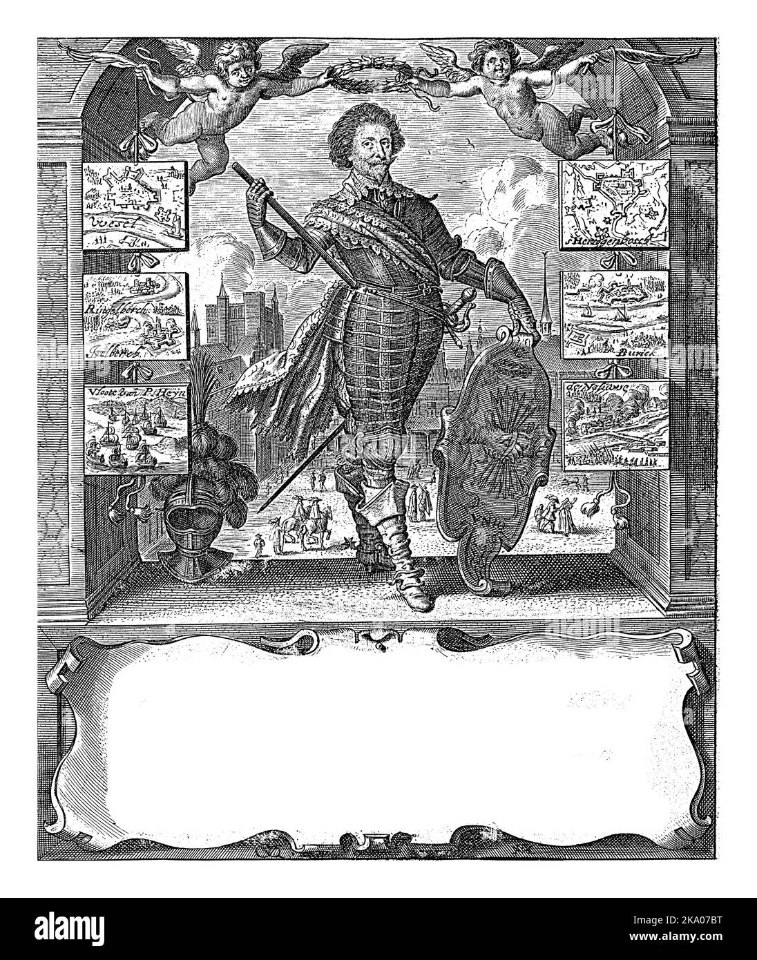 Porträt von Frederik Hendrik, Prinz von Orange, Crispijn van den Questborn (zugeschrieben), 1630 Porträt von Frederik Hendrik. In seiner rechten Hand ein Komma Stockfoto