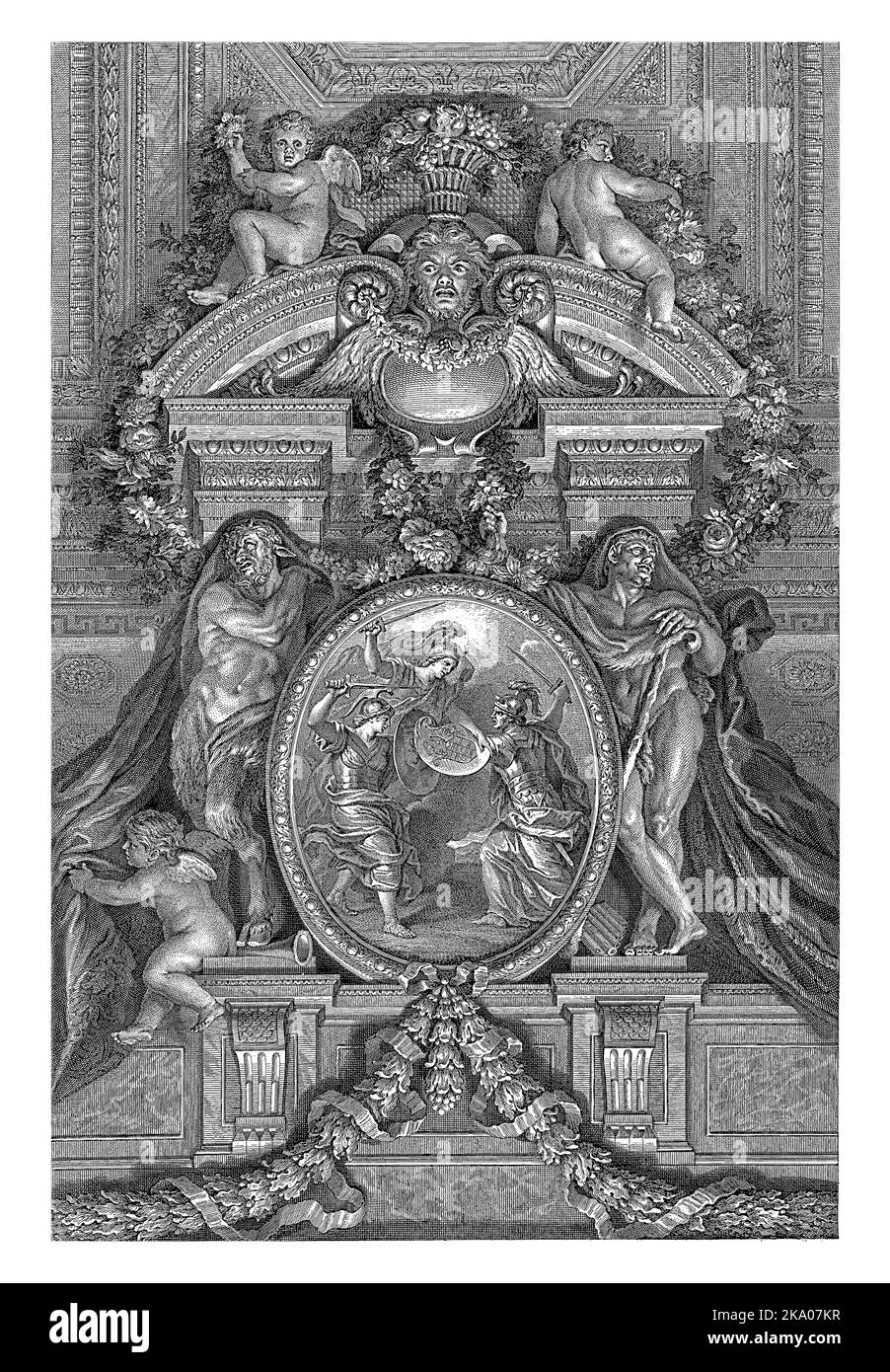 Medaillon mit einer allegorischen Darstellung des Kampfes zwischen der Republik, unterstützt von Frankreich, und dem Bischof von Münster während der zweiten an Stockfoto