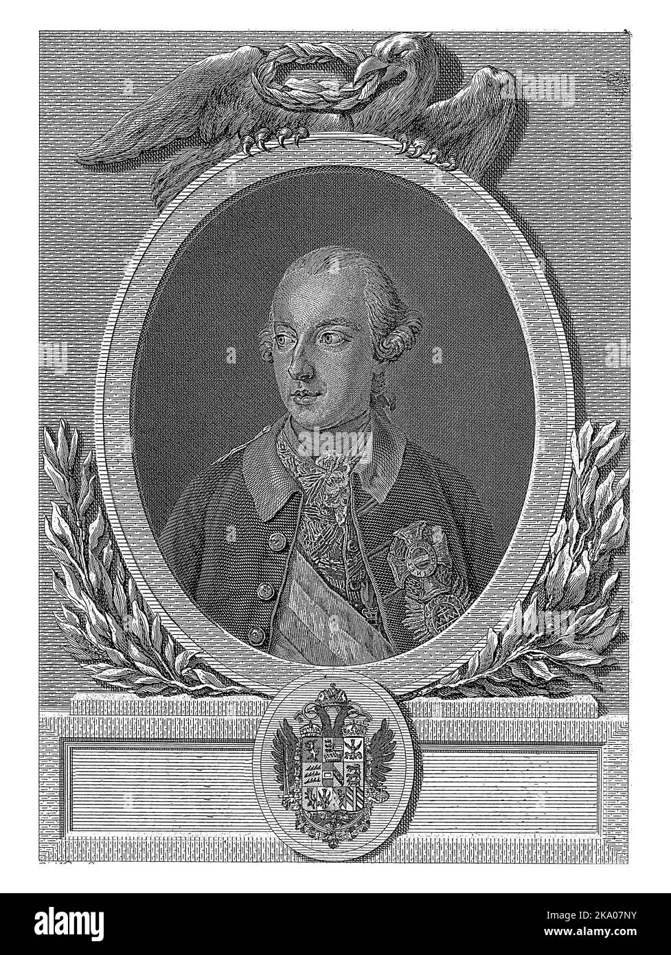 Porträt von Joseph II. In einem ovalen Rahmen mit einem Adler, Louis Jacques Cathelin, nach Joseph Ducreux, 1771 - 1804 Stockfoto