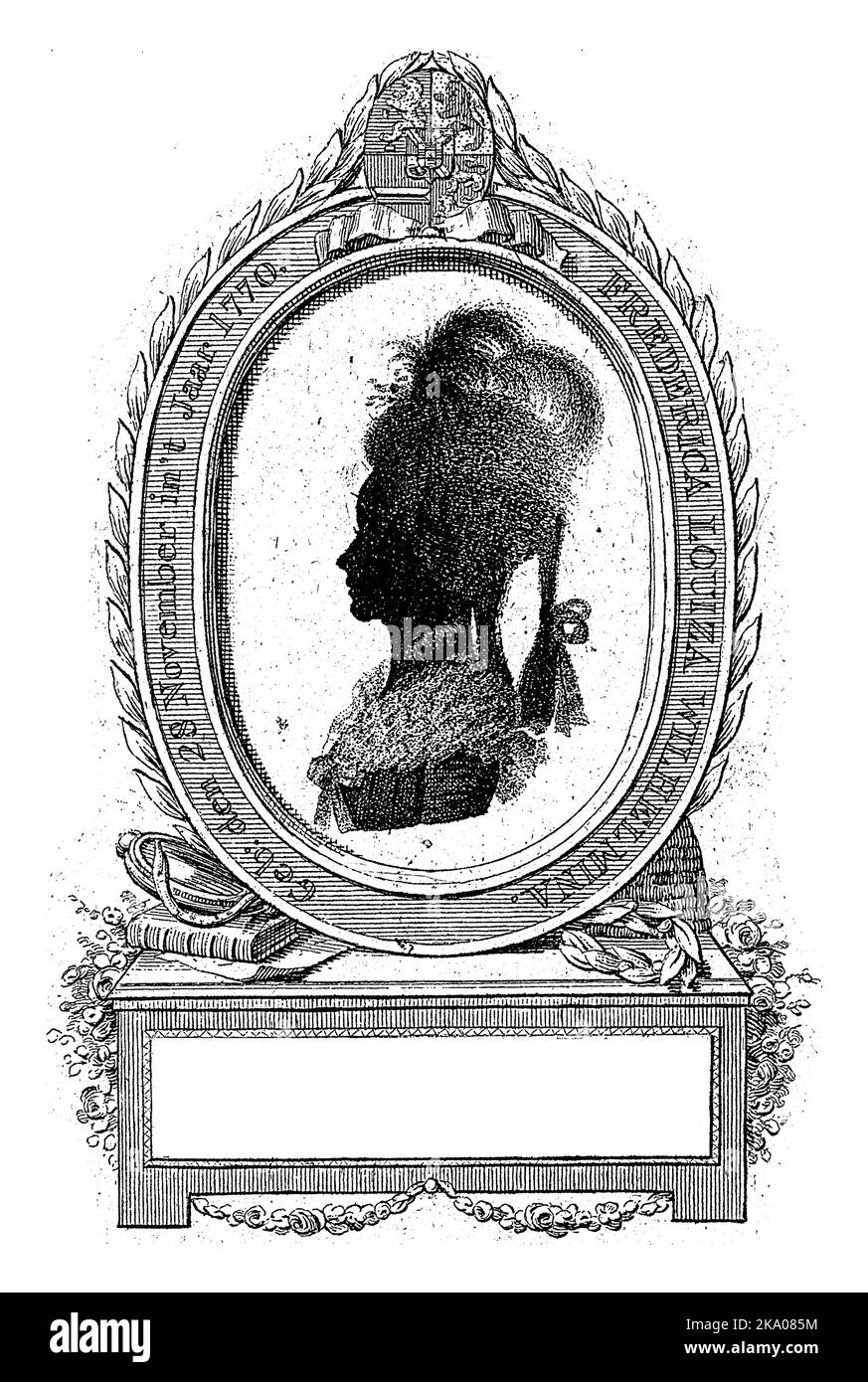 Silhouette Porträt von Louise, Prinzessin von Oranien-Nassau, Jan Gerritsz. Visser, 1785 Silhouette Porträt von Louise im Oval mit Randschrift. It Stockfoto