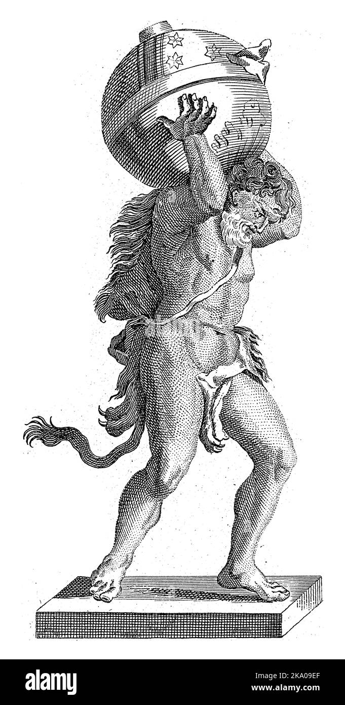 Herkules trägt den Himmelskugel auf seinen Schultern. Zu einer klassischen Skulptur. Stockfoto