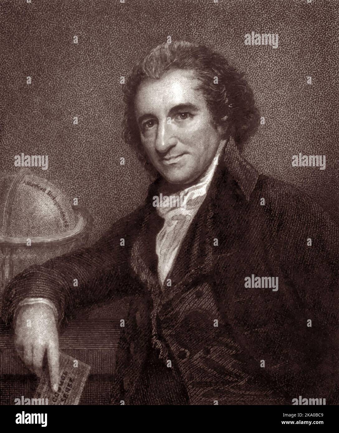 Thomas Paine (1737-1809), in England geborener amerikanischer politischer Aktivist, Philosoph, Politiktheoretiker und Revolutionär, der Common Sense (1776) und die amerikanische Krise (1776–1783), zwei der einflussreichsten Broschüren zu Beginn der amerikanischen Revolution, verfasste, Stockfoto