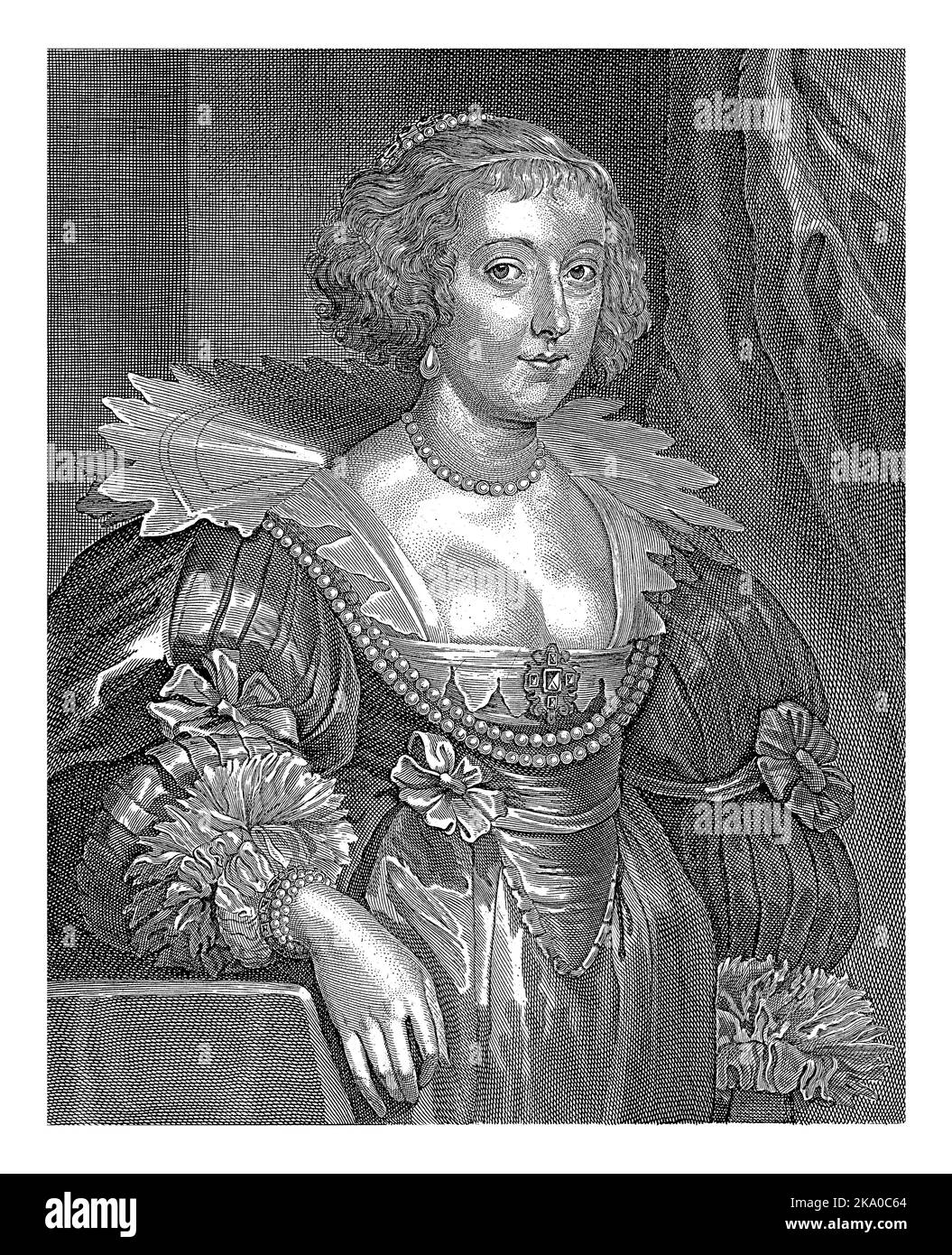 Porträt von Amalia van Solms, Prinzessin von Oranien-Nassau, Coenraet Waumans, nach Anthony van Dyck, 1633 - 1673 Porträt von Amalia van Solms, Prinzessin Stockfoto