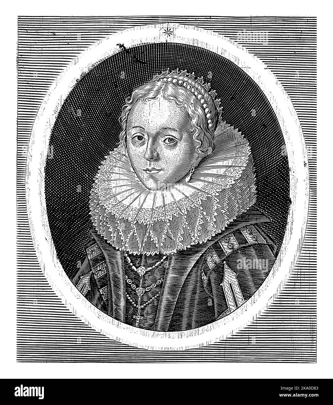 Porträt von Maria Anna von Österreich, als infante von Spanien. In der Randschrift des Rahmens Name und Position des Sitters in Latein. Stockfoto