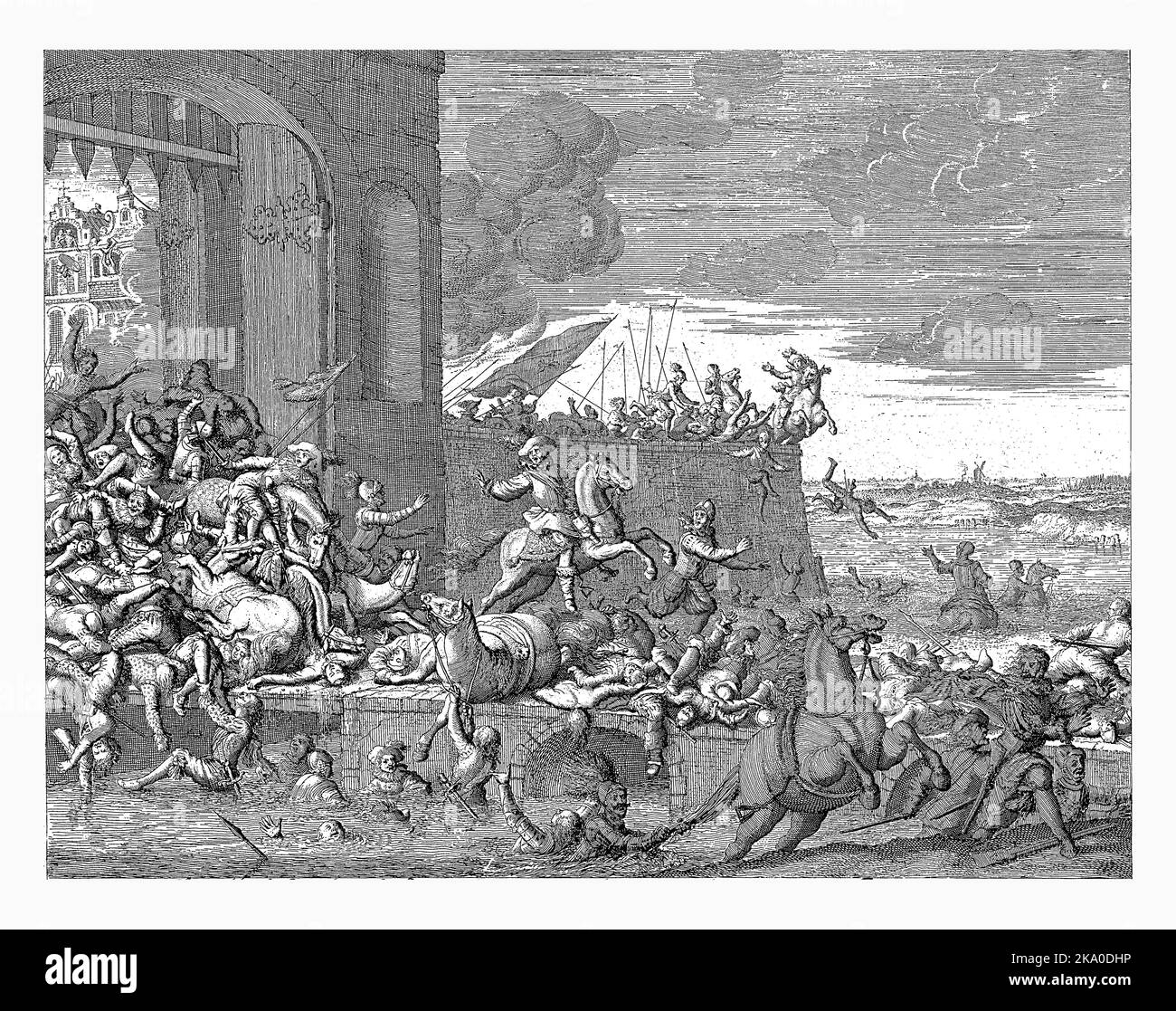 The French Fury at Antwerp, 1583, Jan Luyken, 1679 - 1690 The French Fury at Antwerp, 17. Januar 1583. Die marodierenden französischen Soldaten des Herzogs Von A Stockfoto