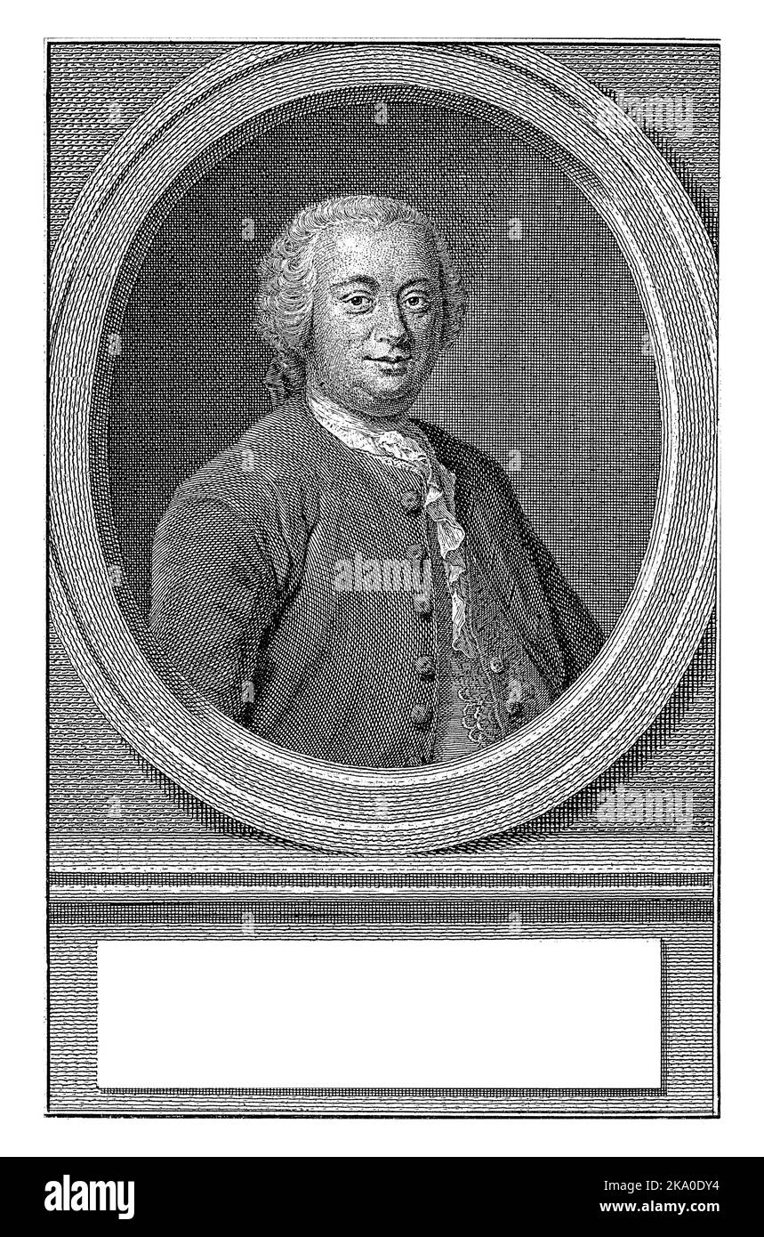 Halblanges Porträt rechts von Gottlieb Wilhelm Rabener in einem Oval mit Randschrift. Das Porträt ruht auf einem Sockel, auf dem ein vierzeiliger Vers steht Stockfoto