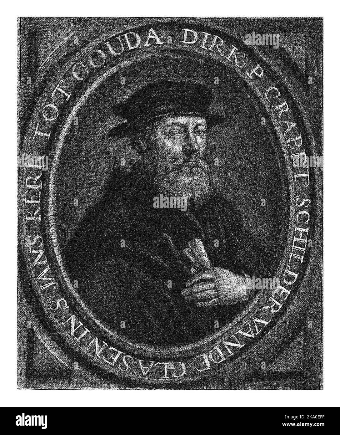 Dirk Pietersz. Crabeth, Glasmalerin in Gouda. Eine Papierrolle in seiner Hand. Stockfoto