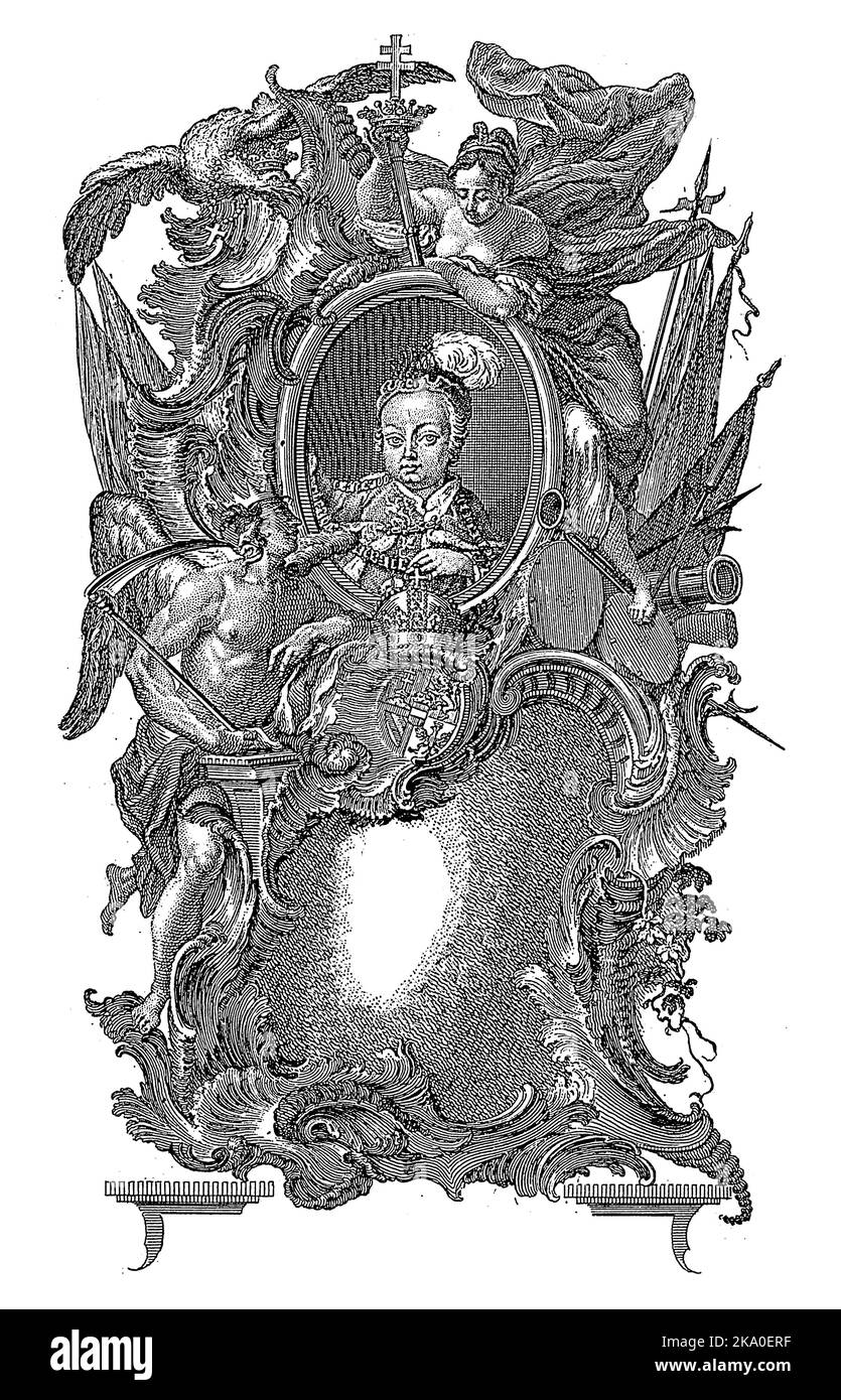 Porträt von Joseph II. In allegorischem Rahmen, Jacob Andreas Fridrich (der JÃ¼ngere), 1751 - 1779 Stockfoto