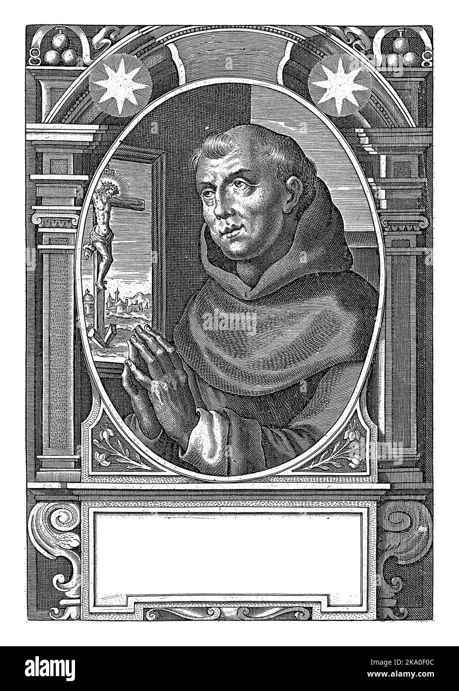 Porträt des heiligen Nikolaus von Tolentino, populärer Prediger und Beichtvater. Stockfoto