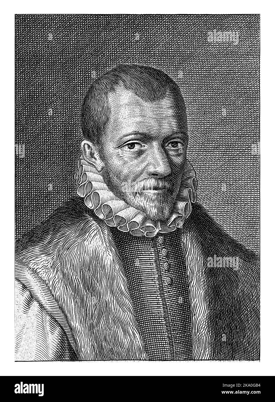 Büste von Franciscus Junius, mit einem achtzeiligen Gedicht in niederländischer Sprache von Geeraert Brandt. Stockfoto