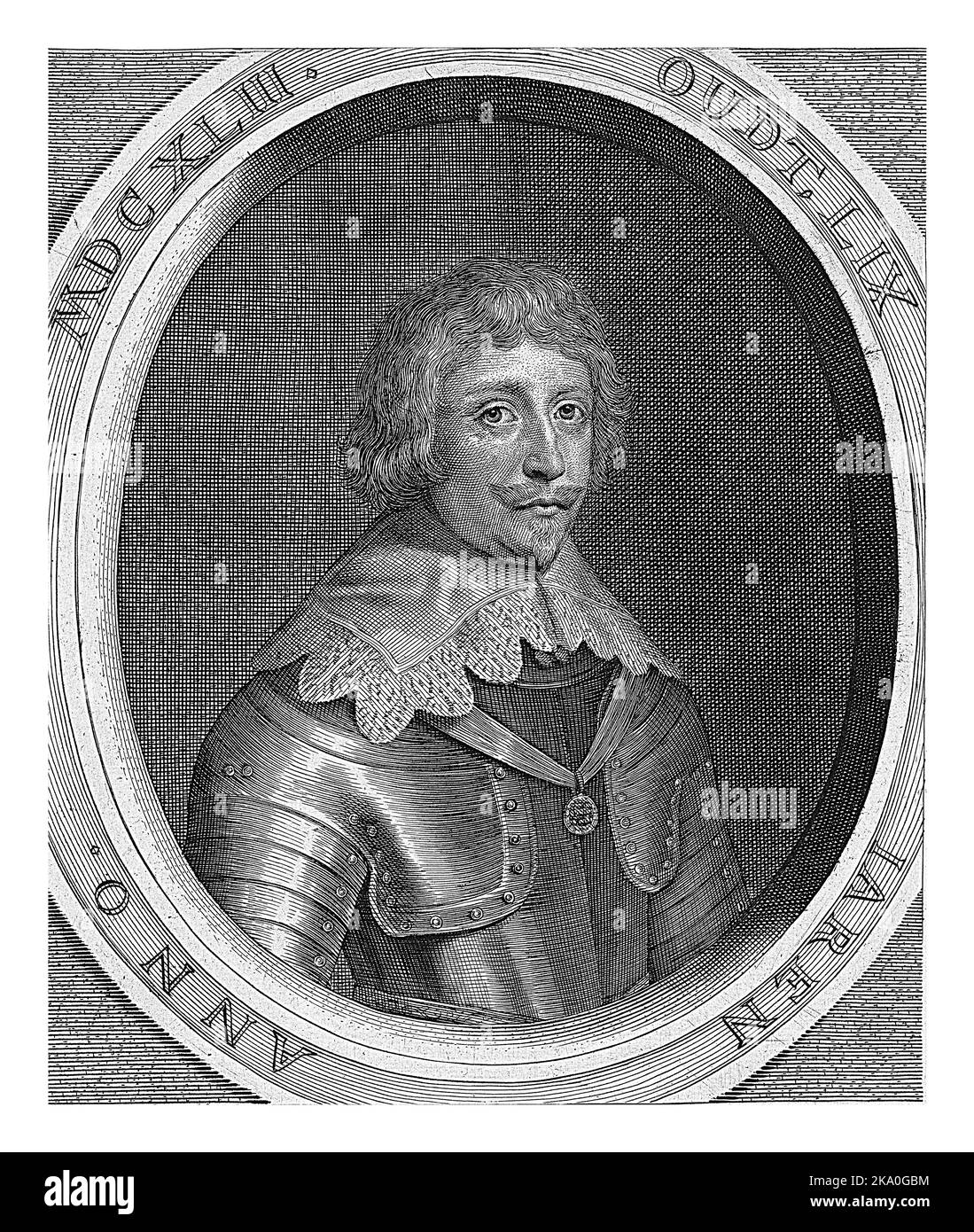 Porträt von Frederik Hendrik, Prinz von Oranien-Nassau. Unter dem Porträt befinden sich Titel und sein Name. Stockfoto
