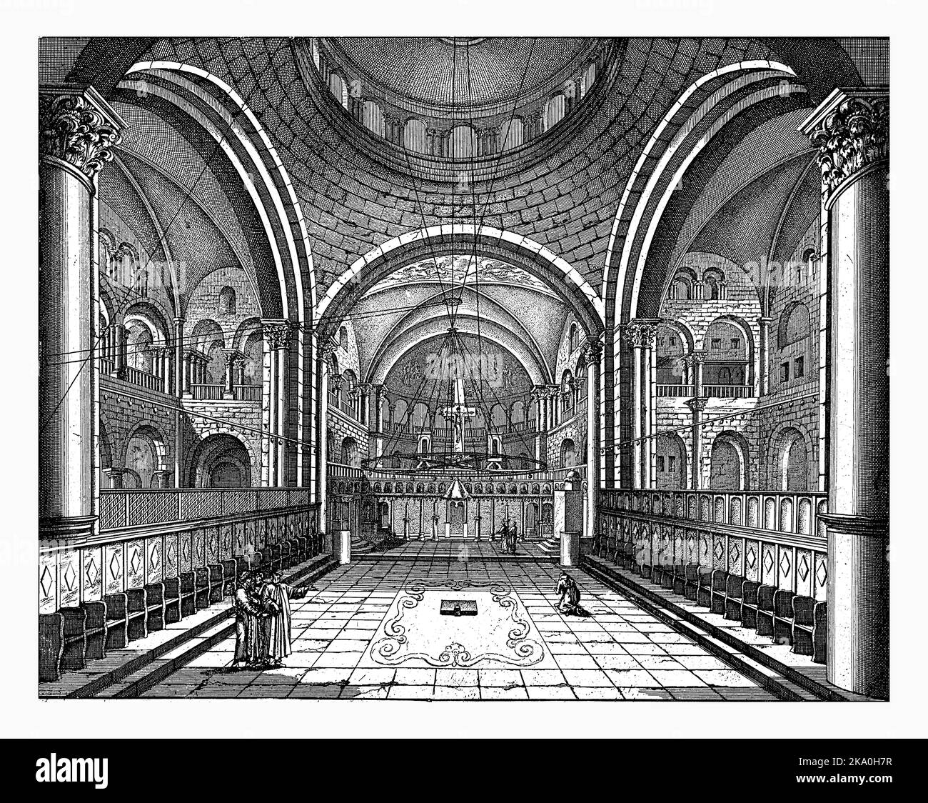 Chor der Grabeskirche in Jerusalem, Jan Luyken, 1698 Drucken nummeriert oben rechts: 145. Stockfoto