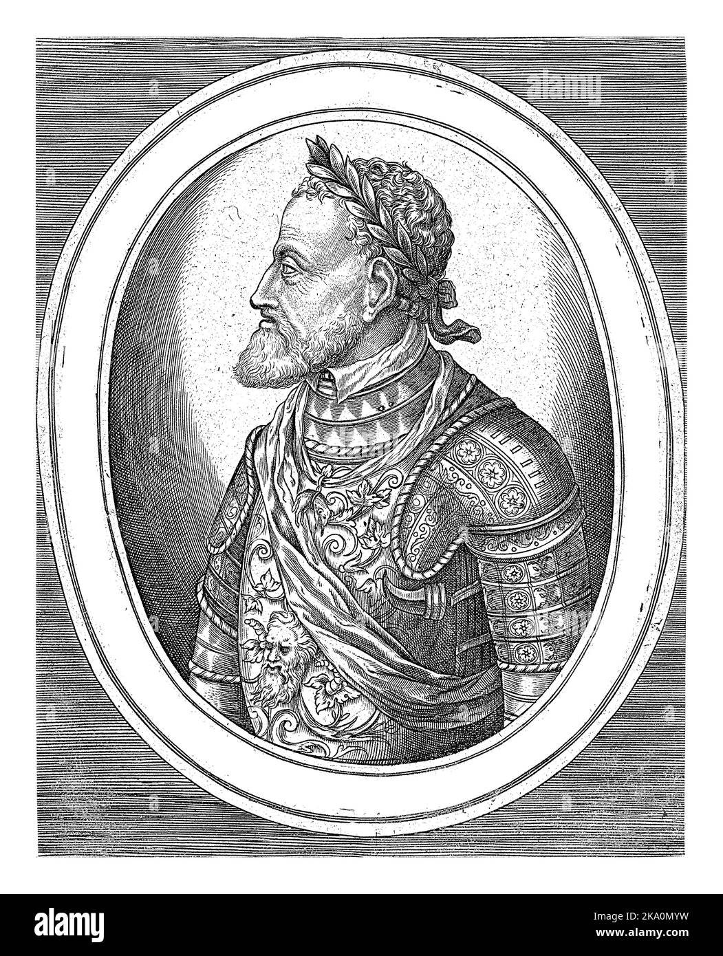 Porträt von Karl V. von Habsburg, Frans Huys, 1546 - 1562 Karl V. von Habsburg, deutscher Kaiser, König von Spanien, halblang, und Profil links, Stockfoto