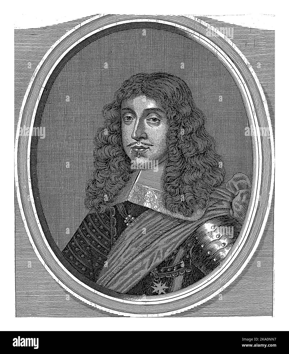 Porträt von Don Juan von Österreich. Am unteren Rand des Randes sind Titel und Position auf Italienisch. Stockfoto