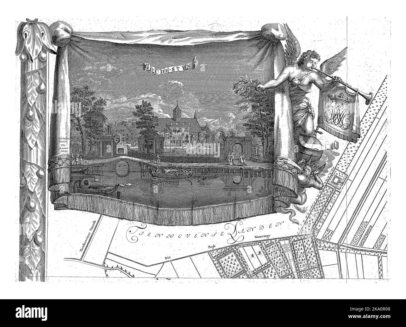 Grundriß der Seigniory von Maarsseveen, Philibert Bouttats (I), nach Jan van der Heyden, 1690 - 1691 Platte links oben. Die Karte eines Teils des Segments Stockfoto