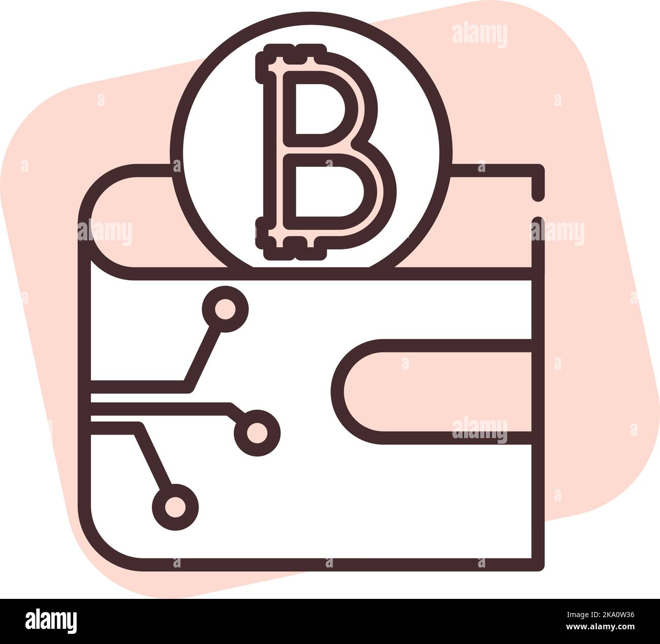 Blockchain E-Wallet, Illustration oder Icon, Vektor auf weißem Hintergrund. Stock Vektor