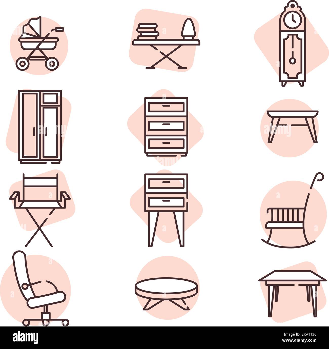 Möbel Icon Set, Illustration oder Icon, Vektor auf weißem Hintergrund. Stock Vektor
