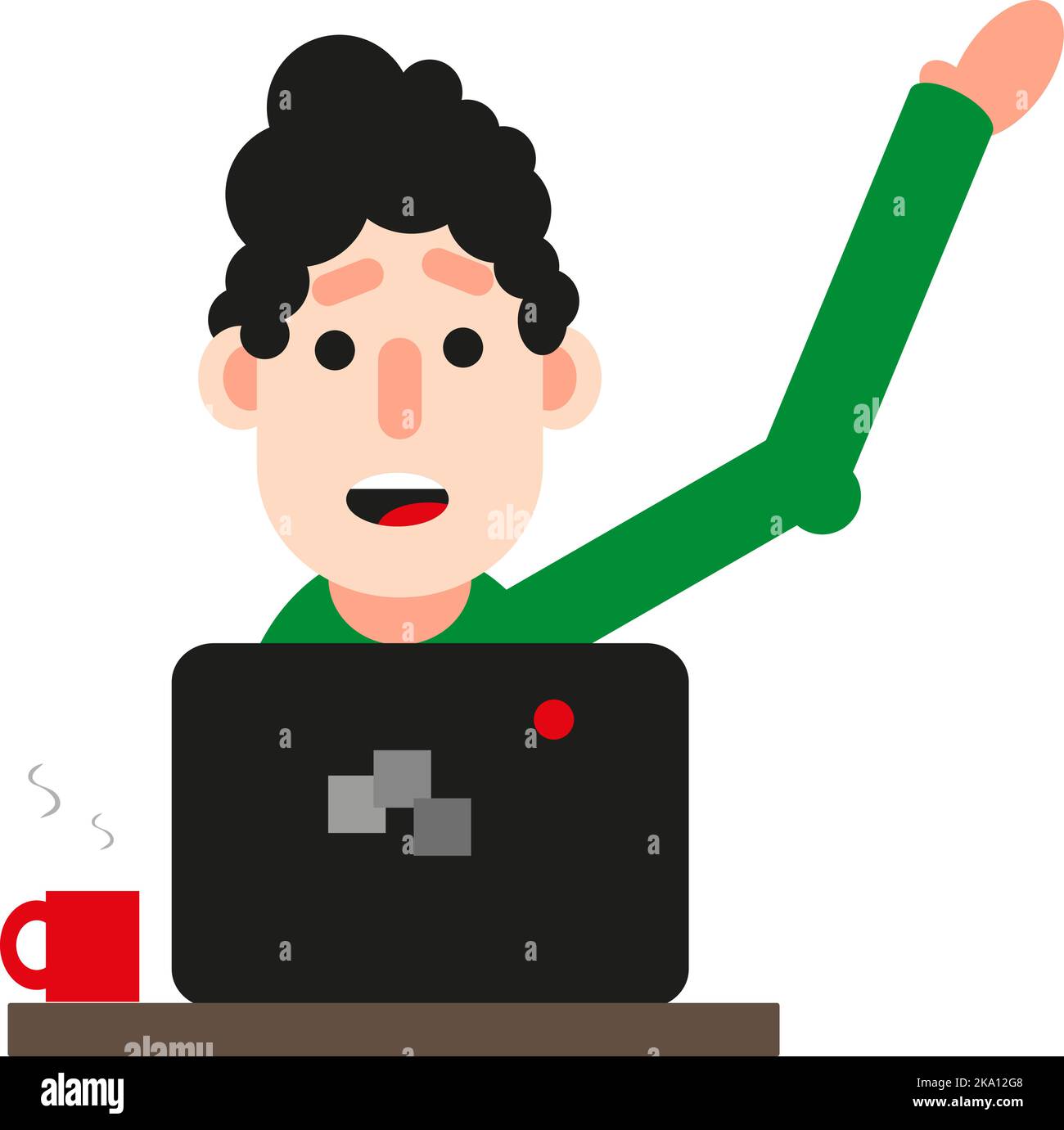Mann vor einem Computer schreit, Illustration oder Symbol, Vektor auf weißem Hintergrund. Stock Vektor