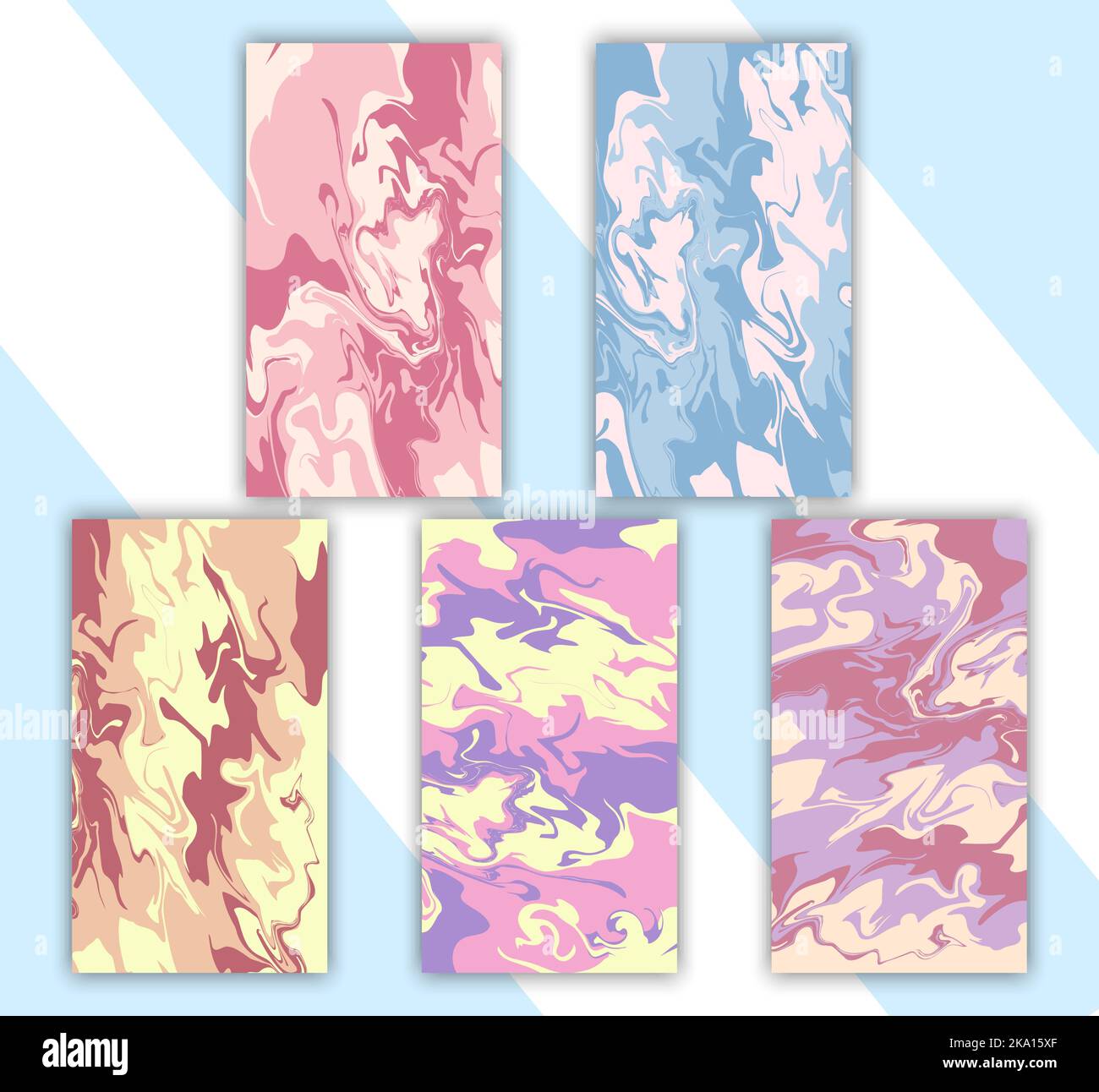 Vorlagen für Social-Media-Meldungen. Abstrakte vertikale Hintergründe. Vector Set aus lebhaften Kulissen im trendigen Fluiddesign. Größe 1080 x 1920. Stock Vektor