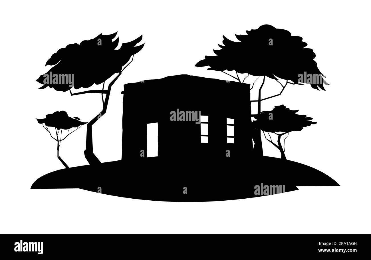 Arabische Lehmhütte. Silhouette Komposition. Adobe-Wohnung im Nahen Osten. Traditionelles Haus in Afrika und Asien. Isoliert auf weißem Hintergrund Vektor Stock Vektor