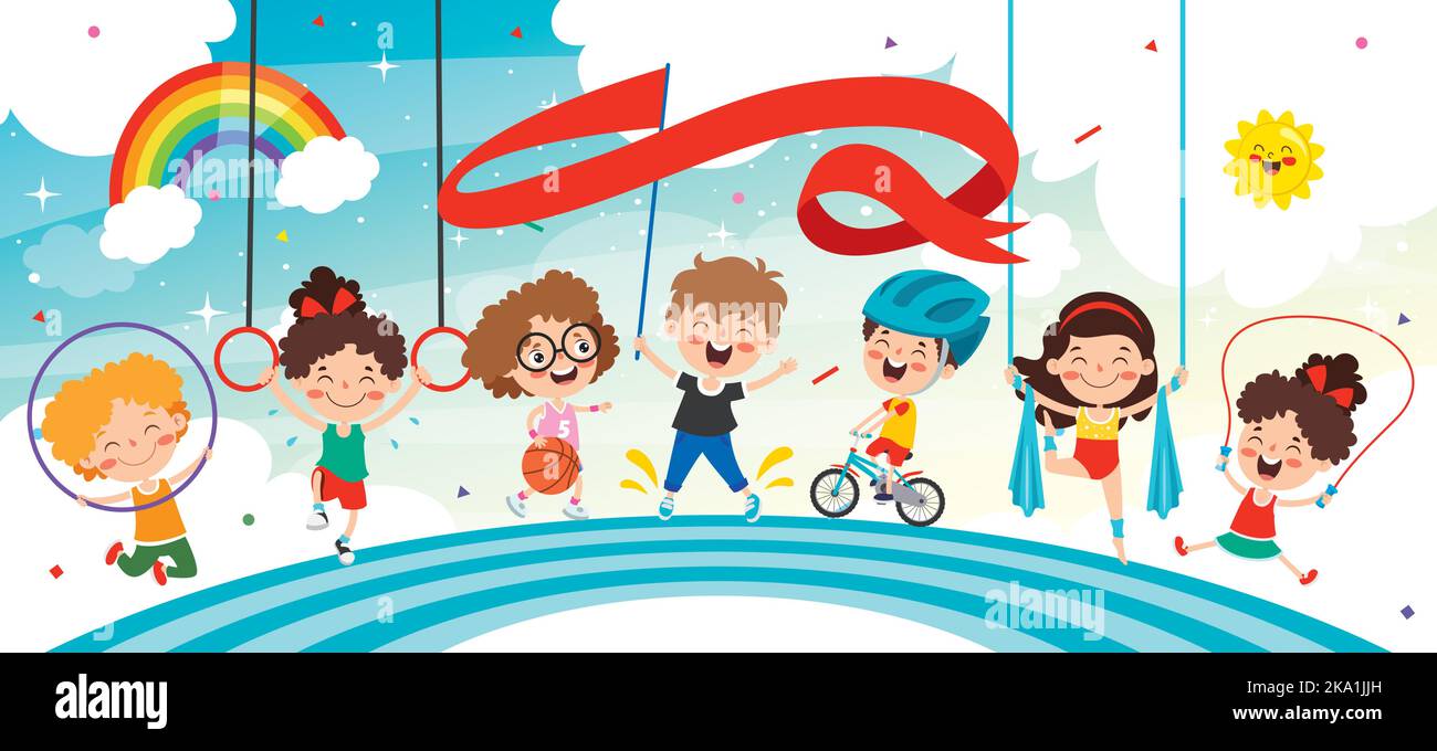 Sport Konzept Design Mit Lustigen Kindern Stock Vektor