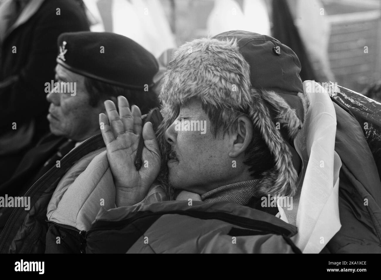 Gyanraj Rai trat am 7. 2013. November aus Protest gegen die Behandlung von Gurkhas durch die britische Regierung, Whitehall London, in einen Hungerstreik bis zum Tod. Stockfoto