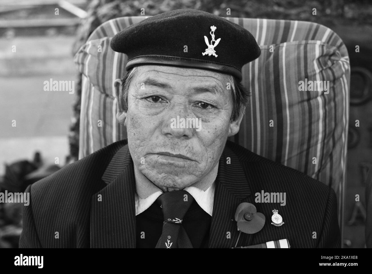 Gyanraj Rai trat am 7. 2013. November aus Protest gegen die Behandlung von Gurkhas durch die britische Regierung, Whitehall London, in einen Hungerstreik bis zum Tod. Stockfoto